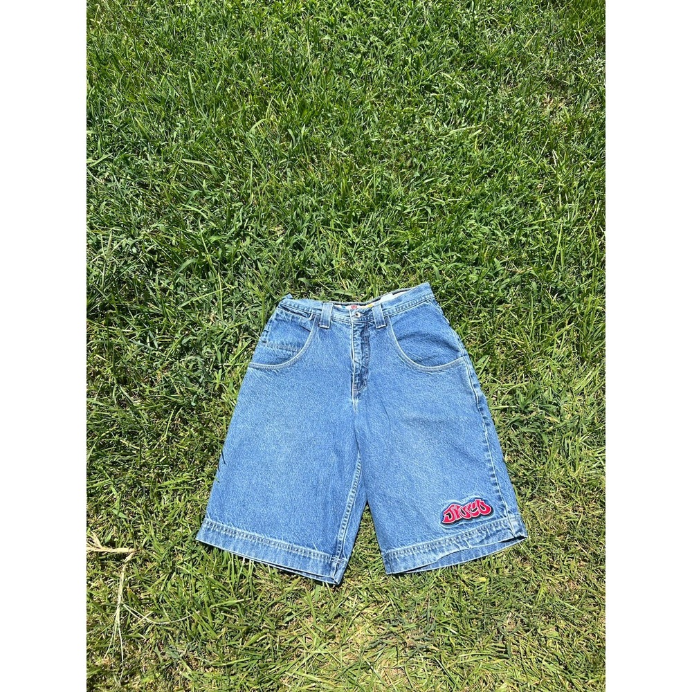 Vintage JNCO Denim Jean Shorts Embroidered Size 30 Skater Y2K